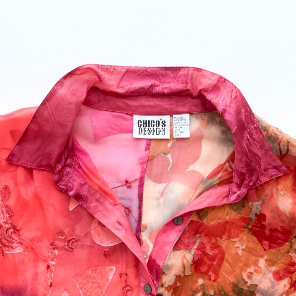 Chico's Design VTG Silk Blend Floral Burnout Blouse - Picture 5 of 8